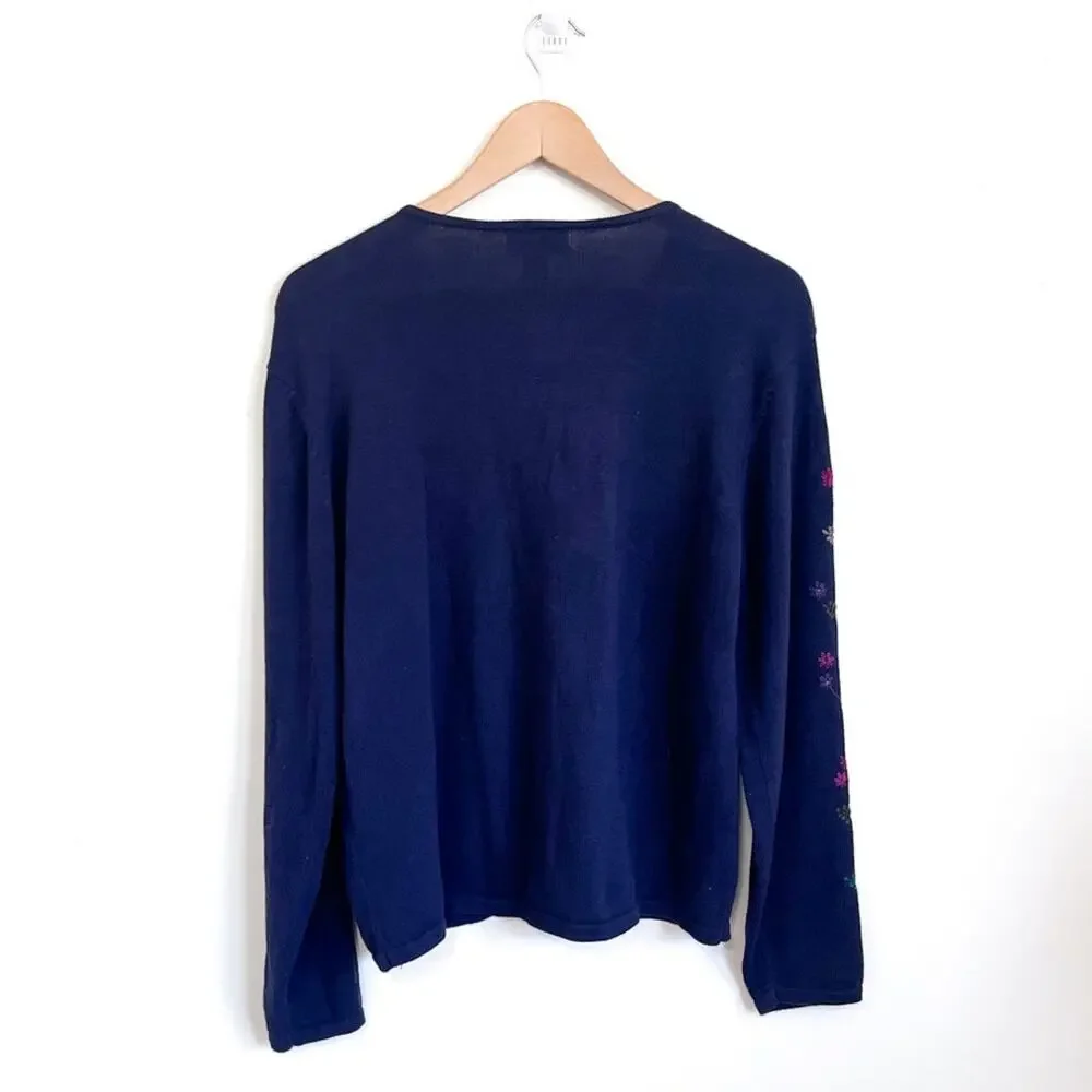 Vintage Talbots Floral Womens Cardigan Sweater‎ Size M Blue Cottagecore Grandma - Picture 2 of 7